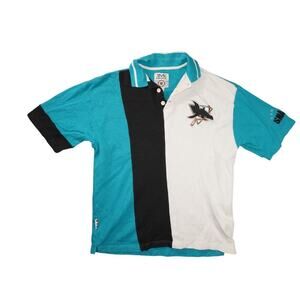 Vintage 90s San Jose Sharks Mirage NHL Polo Shirt Teal Black White Men’s XL
